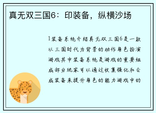 真无双三国6：印装备，纵横沙场
